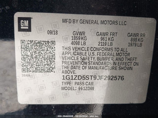 Chevrolet MALIBU LT 2018 1G1ZD5ST9JF292576 Image 9