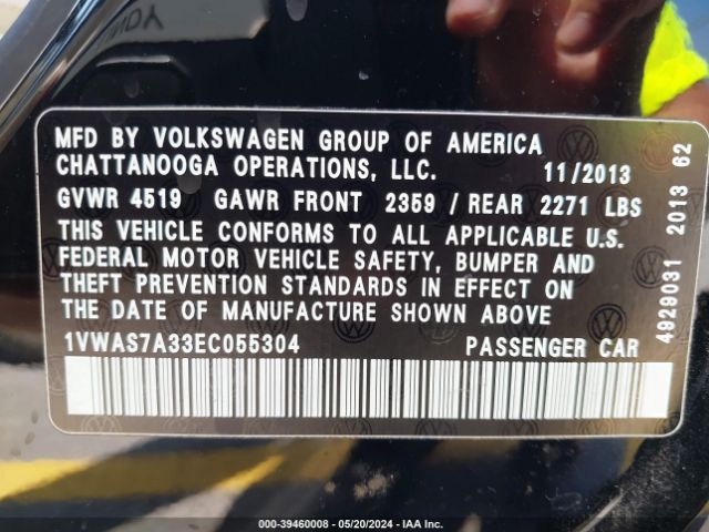 1VWAS7A33EC055304 Volkswagen Passat 1.8t Wolfsburg Edition