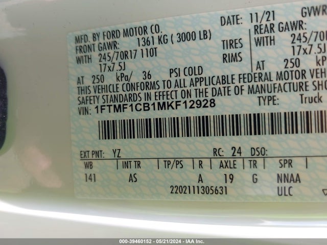 Ford F-150 Xl 2021 1FTMF1CB1MKF12928 Image 9