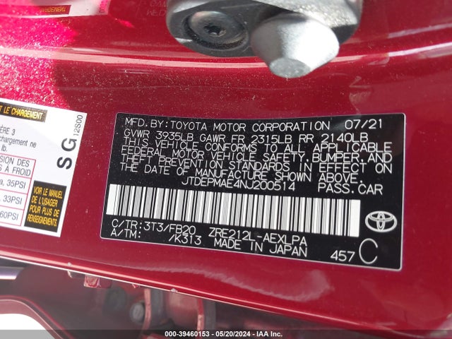 Toyota COROLLA LE 2022 JTDEPMAE4NJ200514 Image 9