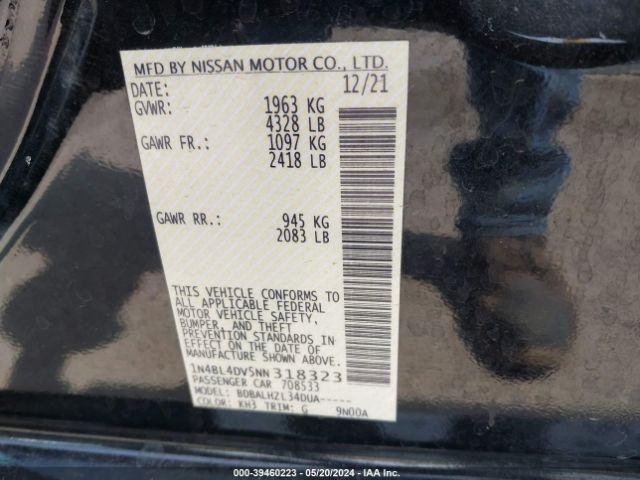 1N4BL4DV5NN318323 Nissan Altima Sv Fwd