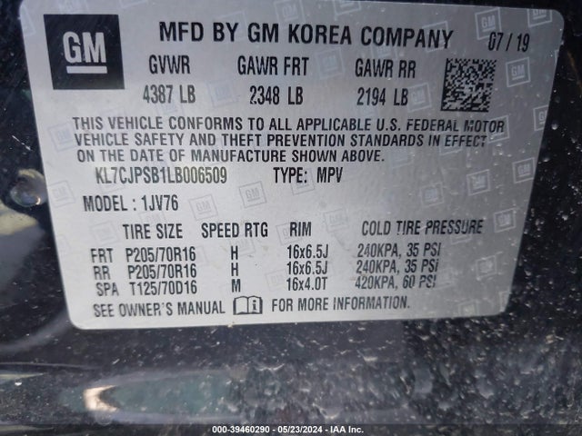 Chevrolet Trax Awd Lt 2020 KL7CJPSB1LB006509 Image 9