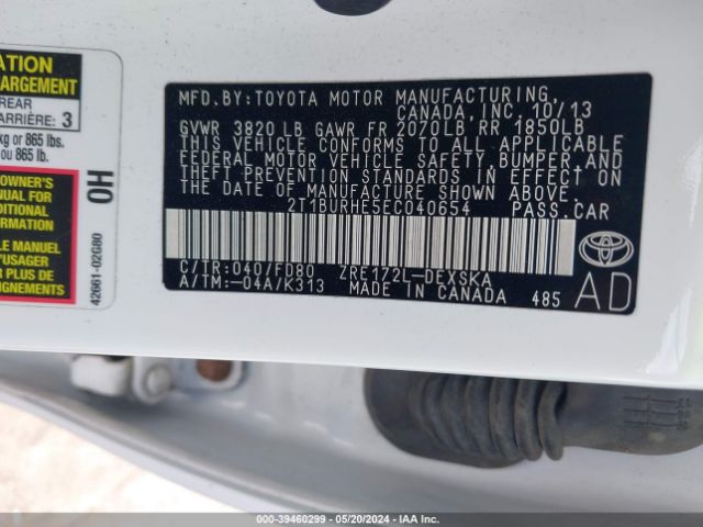 2T1BURHE5EC040654 Toyota Corolla S Plus