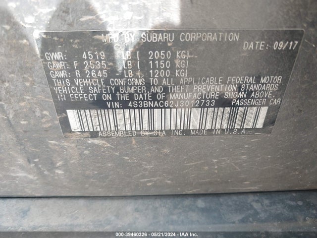 Subaru Legacy 2.5i Premium 2018 4S3BNAC62J3012733 Image 9