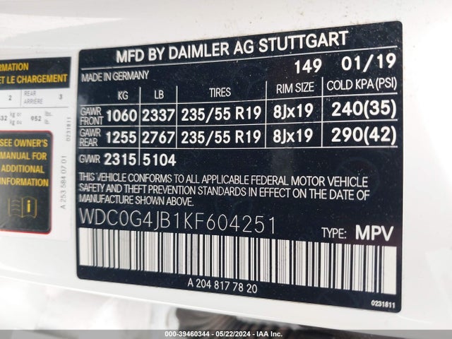 WDC0G4JB1KF604251 Mercedes-Benz GLC 300