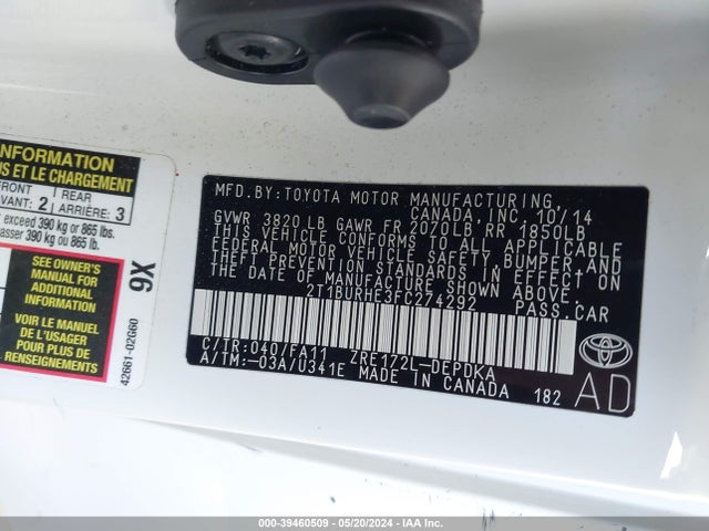 Toyota COROLLA L 2015 2T1BURHE3FC274292 Image 9