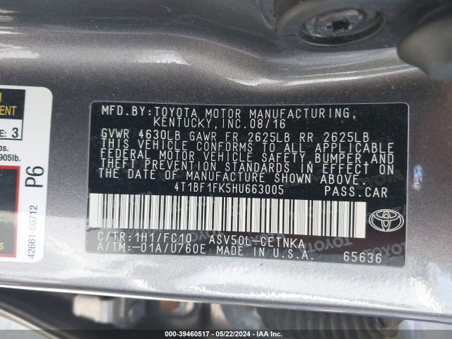Toyota CAMRY LE 2017 4T1BF1FK5HU663005 Image 9