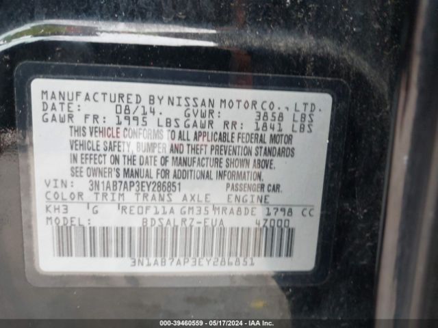 3N1AB7AP3EY286851 Nissan SENTRA SR