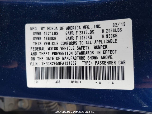 Honda Accord Sport 2015 1HGCR2F59FA124869 Image 9