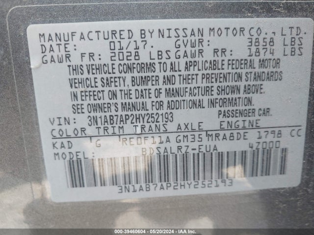 Nissan SENTRA SR 2017 3N1AB7AP2HY252193 Image 9