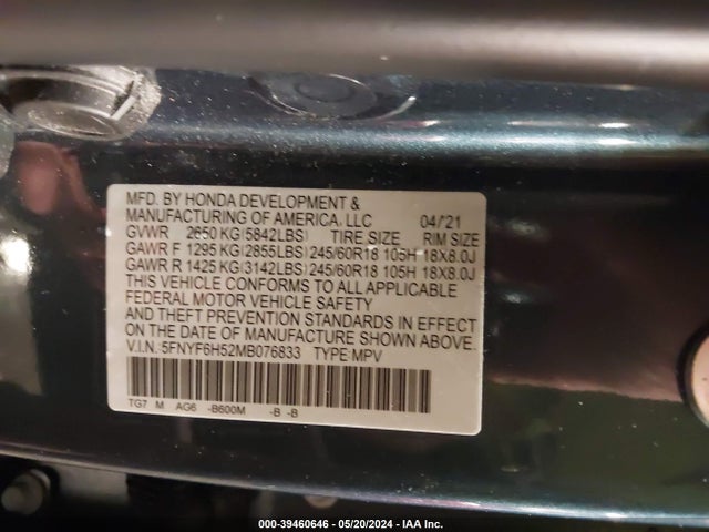 Honda Pilot Awd Ex-l 2021 5FNYF6H52MB076833 Image 9