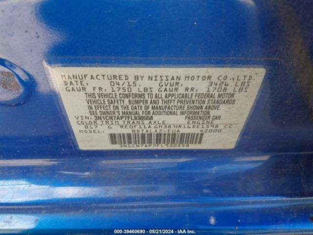 3N1CN7AP7FL930558 Nissan Versa 1.6 S+