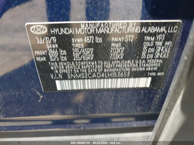Hyundai Santa Fe Se 2020 5NMS2CAD4LH153653 Image 9