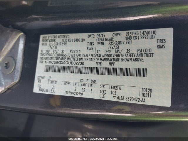 Ford ESCAPE SE 2016 1FMCU9GX9GUB02730 Image 9