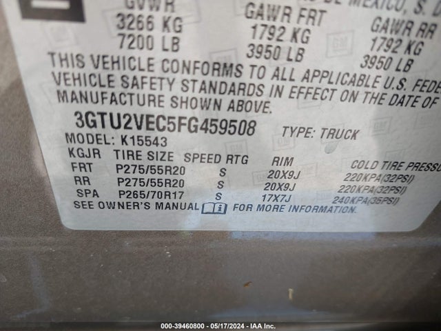 GMC Sierra 1500 Slt 2015 3GTU2VEC5FG459508 Image 9