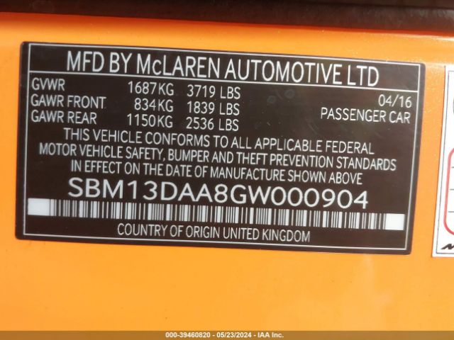 2016 MCLAREN 570S SBM13DAA8GW000904 Photo 8