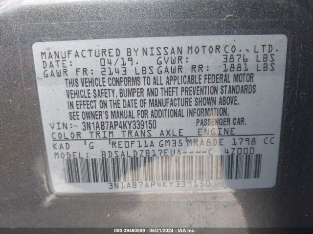 Nissan SENTRA SV 2019 3N1AB7AP4KY339150 Image 9