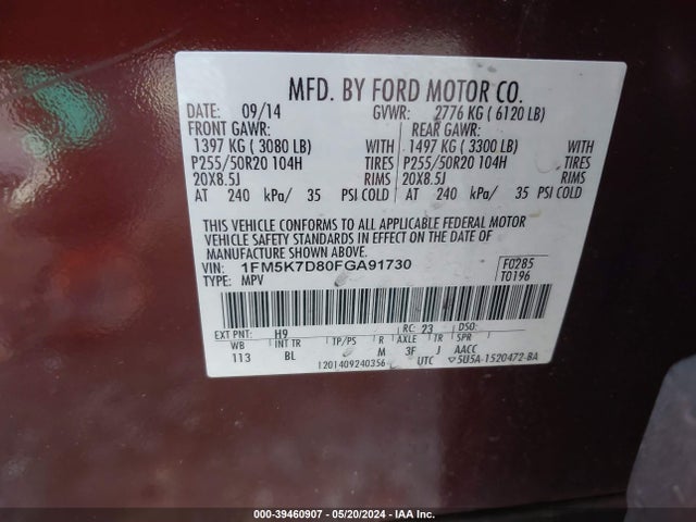 Ford EXPLORER XLT 2015 1FM5K7D80FGA91730 Image 9
