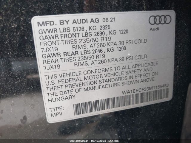 WA1EECF33M1155453 Audi Q3 Premium Plus 45 Tfsi S Line Quattro Tiptronic