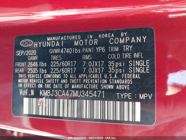 Hyundai Tucson Value 2021 KM8J3CA47MU345471 Image 9