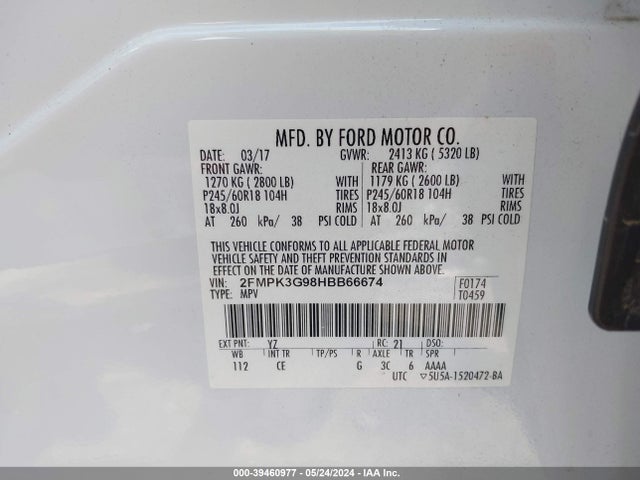 Ford EDGE SE 2017 2FMPK3G98HBB66674 Image 9