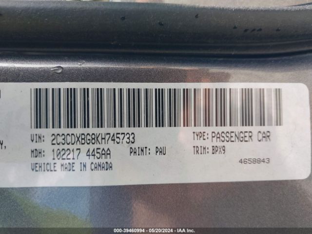 2C3CDXBG8KH745733 Dodge Charger Sxt Rwd