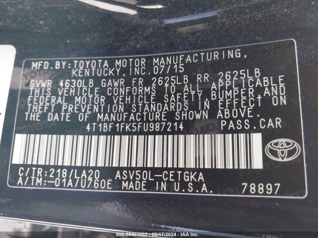 4T1BF1FK5FU987214 Toyota CAMRY XLE