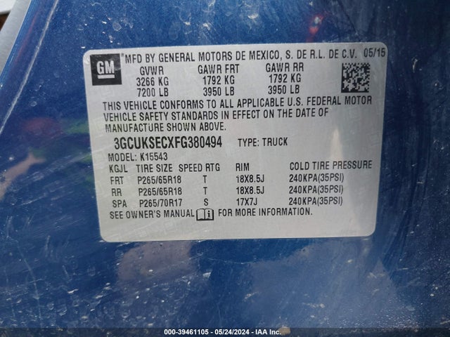 Chevrolet Silverado 1500 2lz 2015 3GCUKSECXFG380494 Image 9