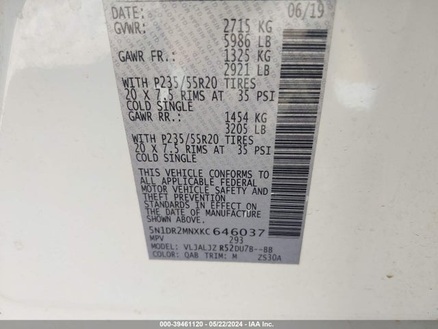 Nissan Pathfinder Platinum 2019 5N1DR2MNXKC646037 Image 9