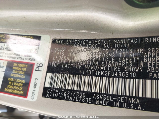 Toyota CAMRY LE 2015 4T1BF1FK2FU486510 Image 9