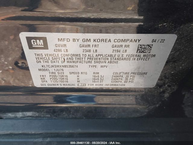 KL7CJKSMXNB535674 Chevrolet Trax Fwd Ls