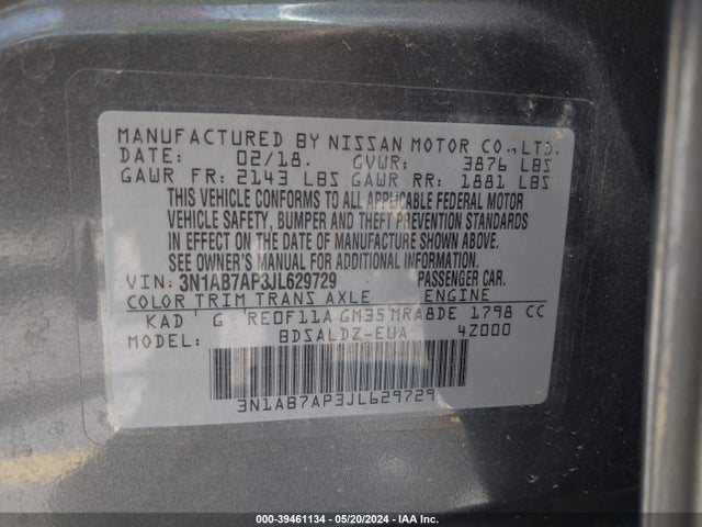 Nissan SENTRA SV 2018 3N1AB7AP3JL629729 Image 9