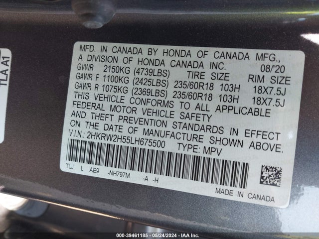 Honda Cr-v Awd Ex 2020 2HKRW2H55LH675500 Image 9