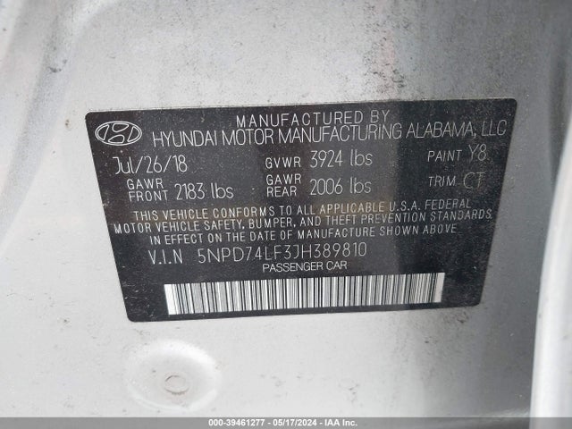 Hyundai ELANTRA SE 2018 5NPD74LF3JH389810 Image 9