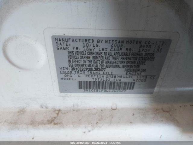 3N1CE2CP3GL363427 Nissan Versa Note S (sr)/s Plus/sl/sr/sv