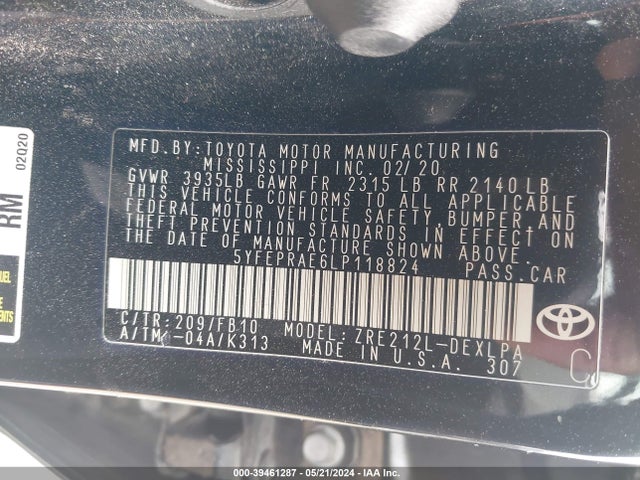 Toyota COROLLA LE 2020 5YFEPRAE6LP118824 Image 9