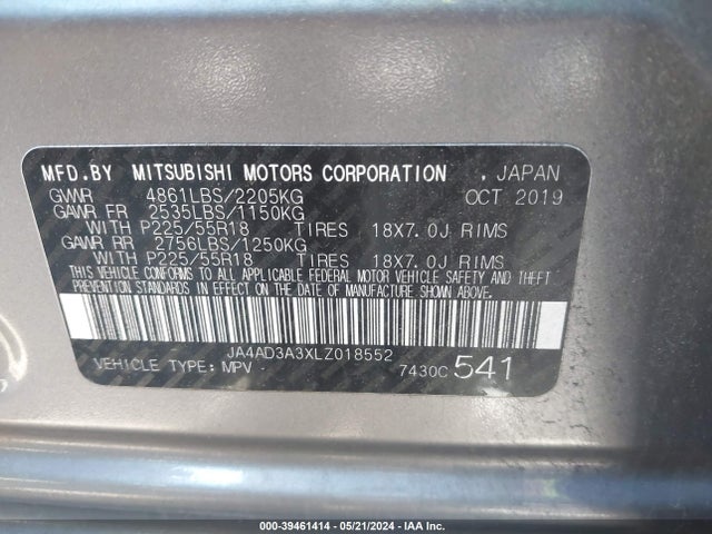 Mitsubishi Outlander Se 2.4 2020 JA4AD3A3XLZ018552 Image 9