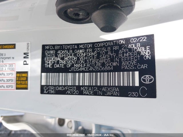 Toyota COROLLA SE 2022 JTDS4MCE4N3506884 Image 9