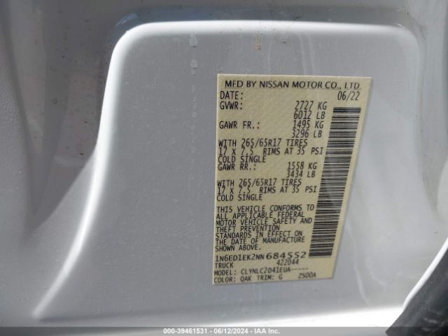 1N6ED1EK2NN684552 Nissan Frontier Sv 4x4