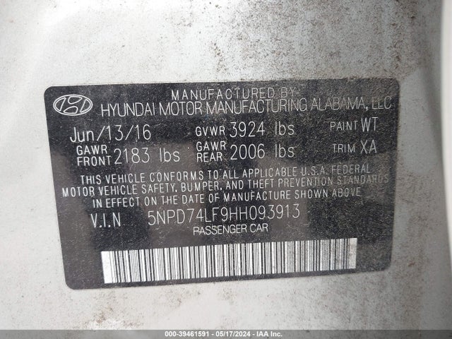 Hyundai ELANTRA SE 2017 5NPD74LF9HH093913 Image 9