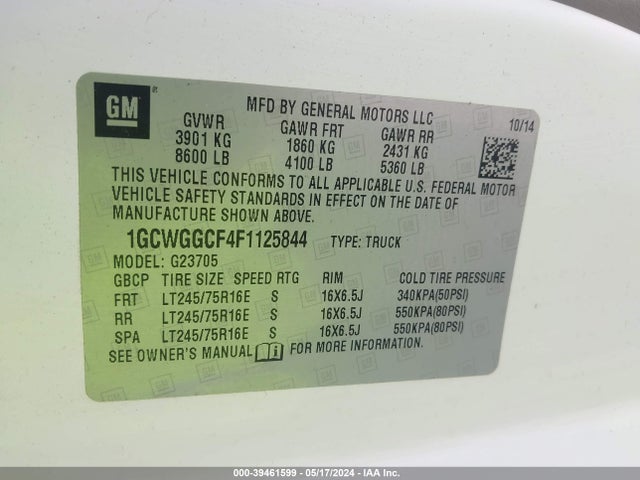 Chevrolet Express 2500 Work Van 2015 1GCWGGCF4F1125844 Image 9