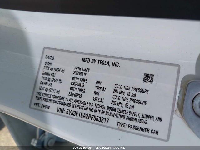 5YJ3E1EA2PF553217 Tesla Model 3 Rear-wheel Drive
