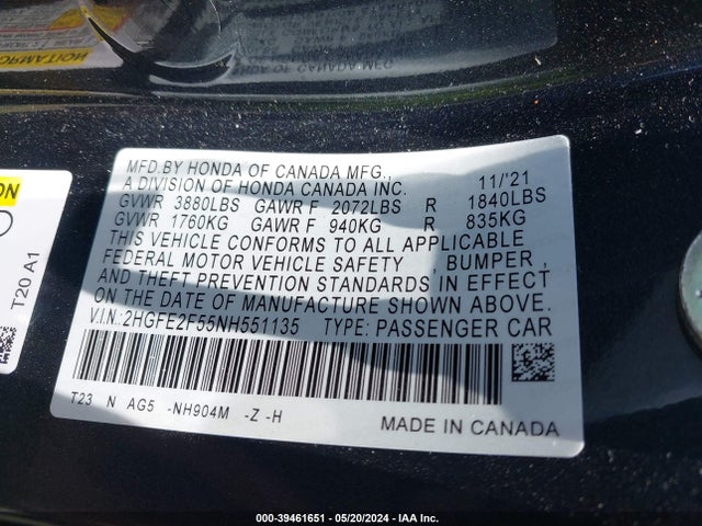 Honda Civic Sport 2022 2HGFE2F55NH551135 Image 9