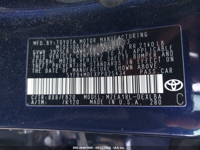 Toyota COROLLA LE 2023 5YFB4MDEXPP025434 Image 9