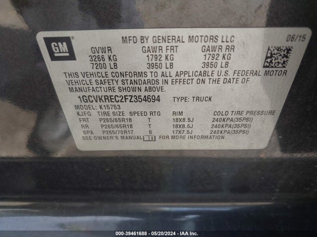 Chevrolet Silverado 1500 2lt 2015 1GCVKREC2FZ354694 Image 9