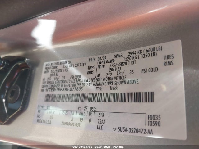 Ford F-150 Xl 2019 1FTEW1EPXKFB77803 Image 9