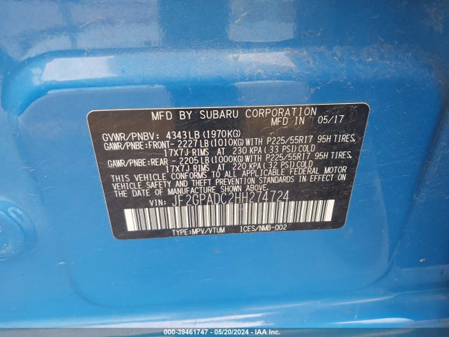 Subaru Crosstrek 2.0i Premium 2017 JF2GPADC2HH274724 Image 9