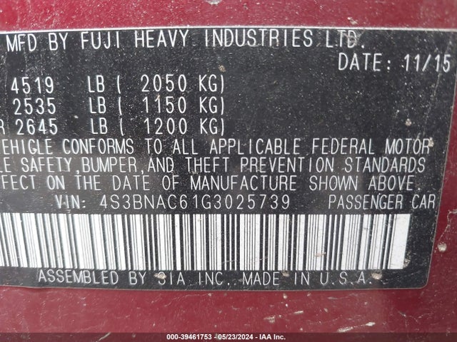 Subaru Legacy 2.5i Premium 2016 4S3BNAC61G3025739 Image 9