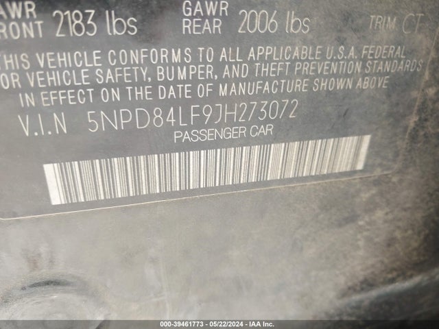 Hyundai ELANTRA SEL 2018 5NPD84LF9JH273072 Image 9