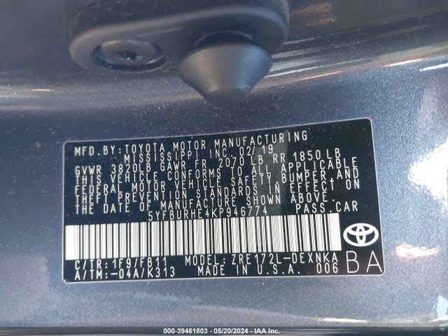 Toyota COROLLA LE 2019 5YFBURHE4KP946774 Image 9